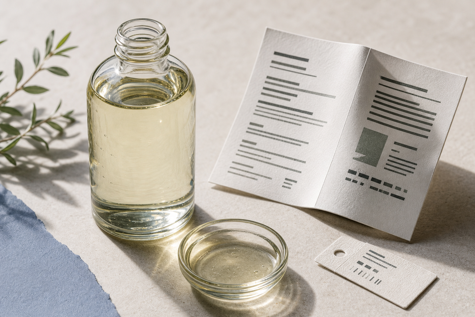 Ingrediëntenetiket op een fles massageolie